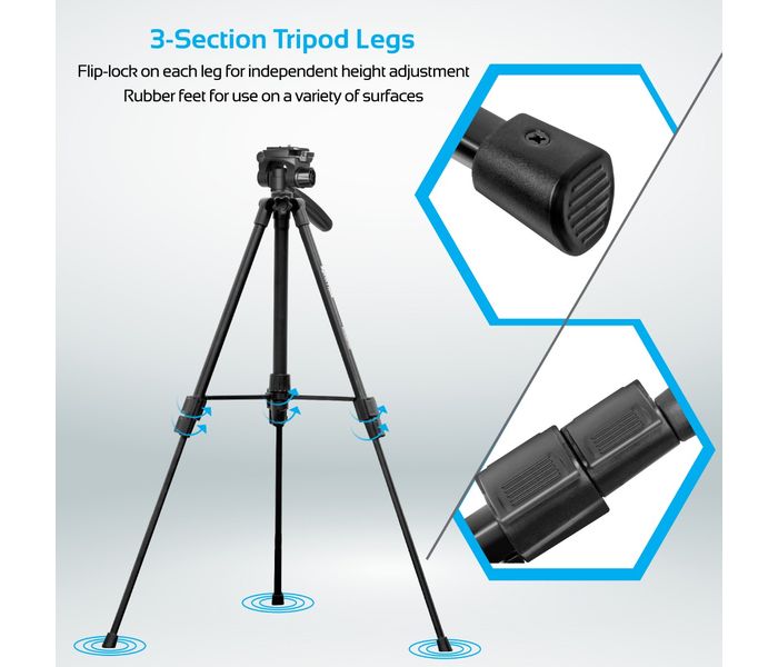 Promate Precise-140 3-Section Aluminum Alloy Tripod with Rapid Adjustment Central Balance, Black - Zoom Image 3