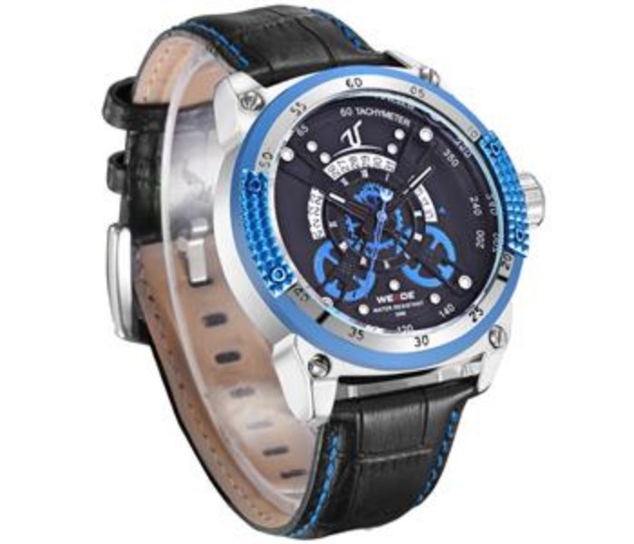 Weide UV 1605LB Mens Analog and Complete Calendar Watch Black and Blue - Zoom Image 2