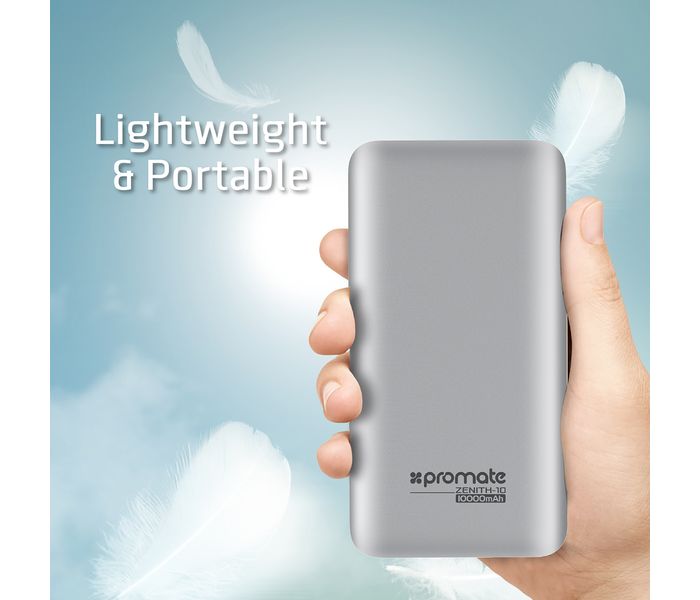 Promate Zenith-10 10000 mAh High Capacity Portable Power Bank with 3.0A Dual USB Output, Silver - Zoom Image 6