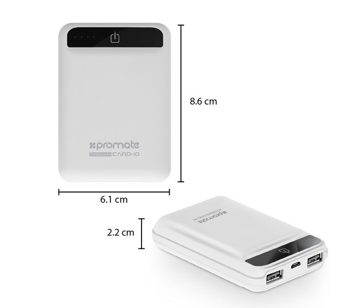 Promate Card-10 10050 mAh Portable Charger Power Bank with Ultra Fast Dual 2.4A USB Port , White - Zoom Image 10