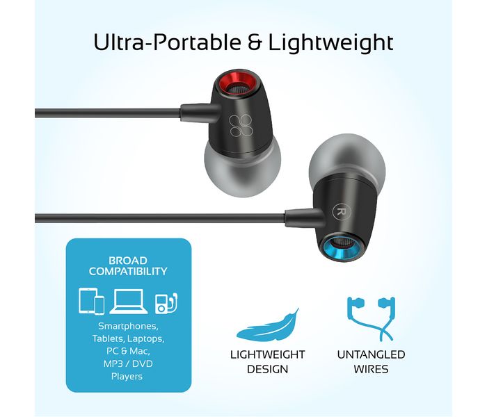 Promate Tunebuds-1 Dynamic In-Ear Stereo Earphones with In-Line Microphone, Black - Zoom Image 3