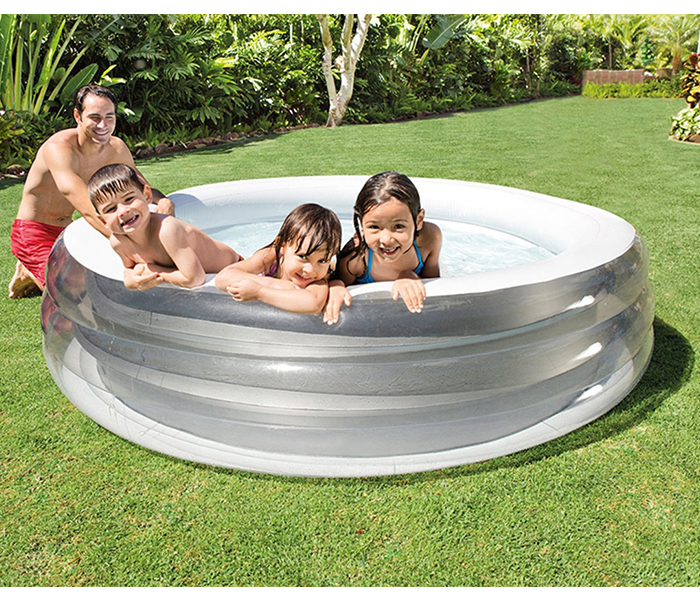 Intex ZX-57192 229 x 51CM Inflatable Round Swimming Family Pool - Grey - Zoom Image 1