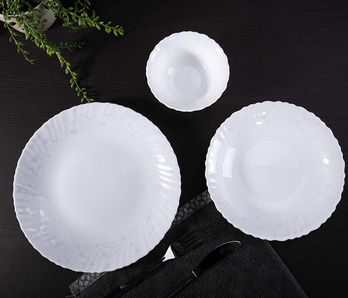 Royalford RF7375 82 Pieces Round Opal Ware Dinner Set - White - Zoom Image 1