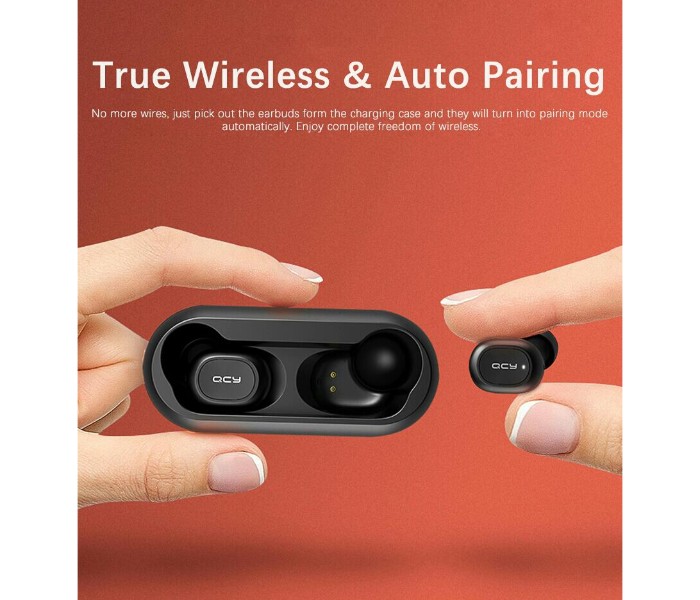 QCY 5.0 TWS Earbuds Mini Wireless Bluetooth Stereo Mini HiFi Earphones with Charging Box T1 Black - Zoom Image 1