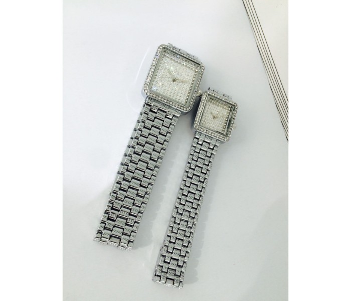 Catwalk CW-125D Genuine quality Fashionable Cz Watch For Men and Women Combo - Silver - Zoom Image