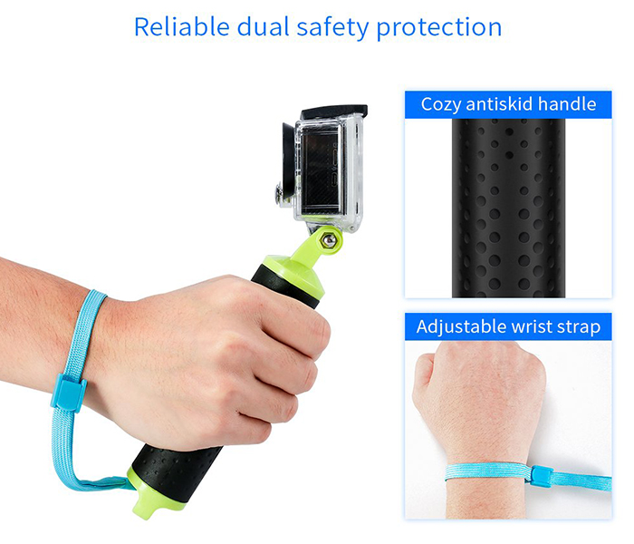 Crosstour Floating Hand Grip Waterproof Handle for Gopro Apeman Victure Action Camera - Green & Black - Zoom Image 3