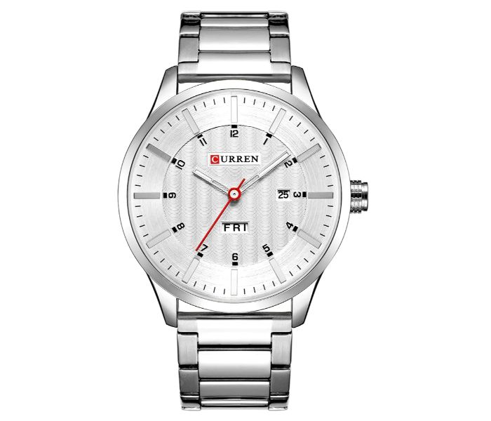 Curren 8316 Steel Belt Calendar Week Quartz Watch For Men Silver - Zoom Image