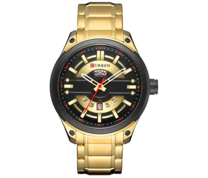 Curren 8319 Steel Belt Calendar Week Quartz Watch For Men Gold And Black - Zoom Image