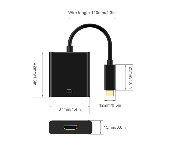 Trands TR-CA419 Type C to HDMI Adapter Cable - Black - Zoom Image 2