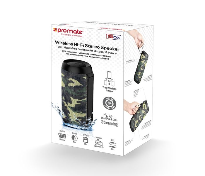 Promate Silox Wireless Hi-Fi Stereo Speaker with Handsfree Function for Outdoor & Indoor - Camouflage - Zoom Image 9