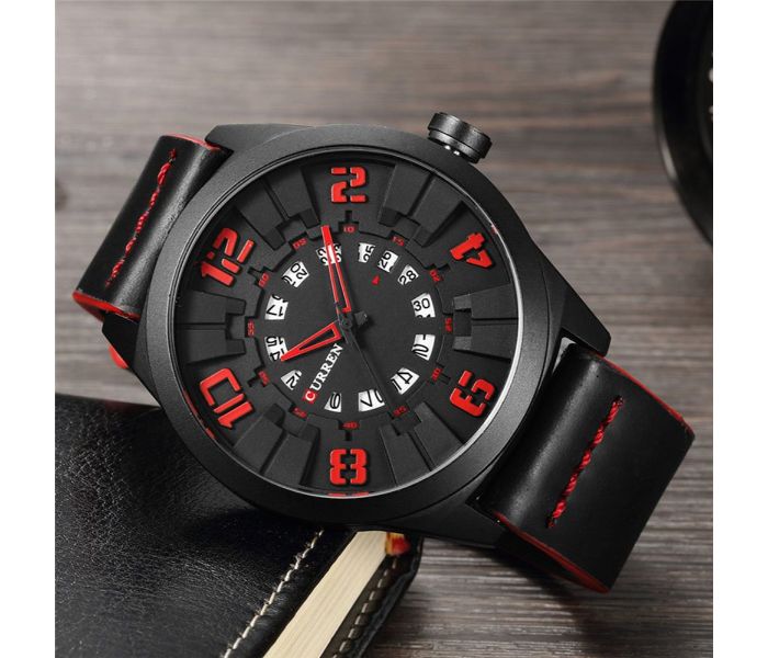 Curren 8258 Casual Quartz Watch For Men Black And Red - Zoom Image 2