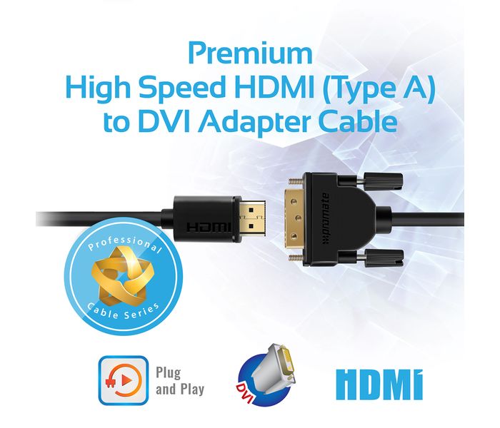 Promate LinkMate-H4L High-Speed Type A HDMI to DVI Adapter Cable - Black - Zoom Image 1