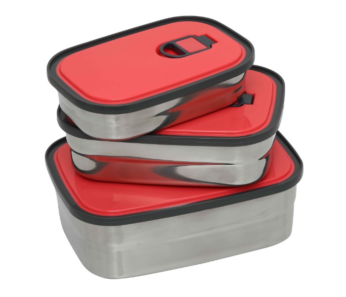 Rectangular Food Container Set of 3 31874 Silver and Red - Zoom Image 3