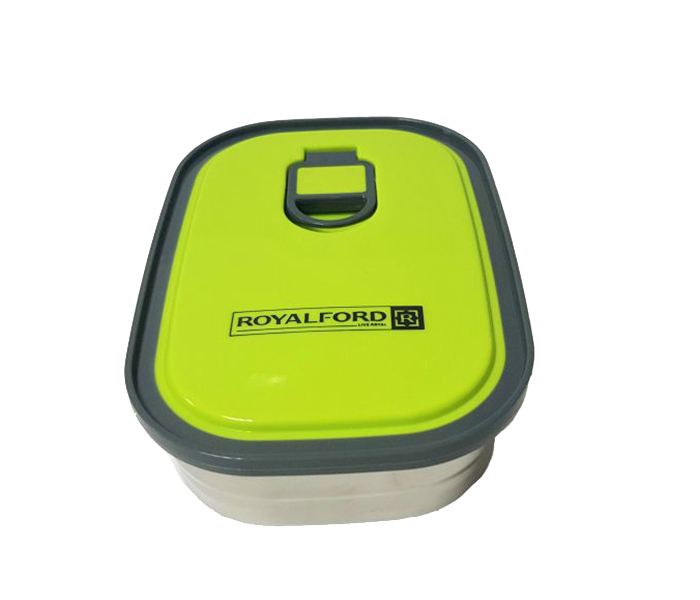 Royalford RF7014 680ml Stainless Steel Rectangle Lunch Box - Silver & Green - Zoom Image 1