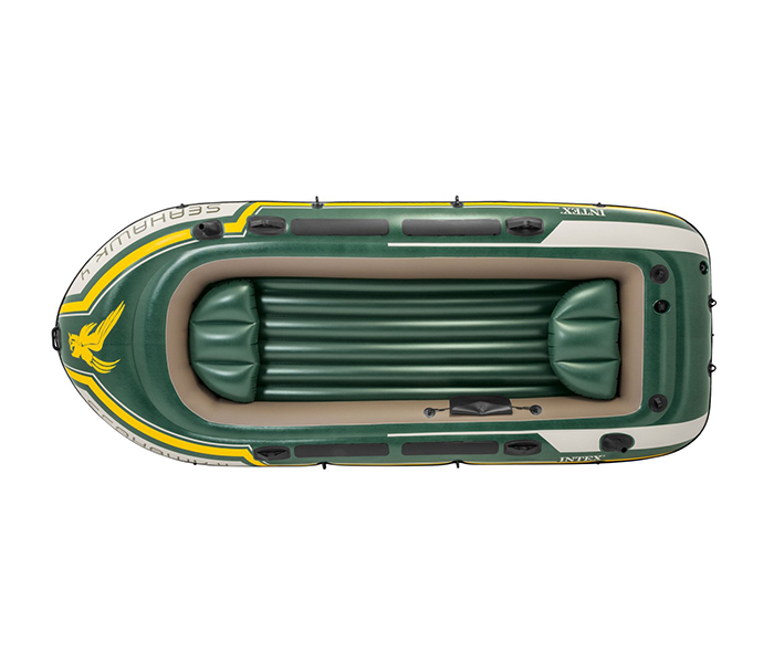 Intex ZX-68351 Inflatable Seahawk 4 Persons Boat Set with Oars - Green & yellow - Zoom Image 1