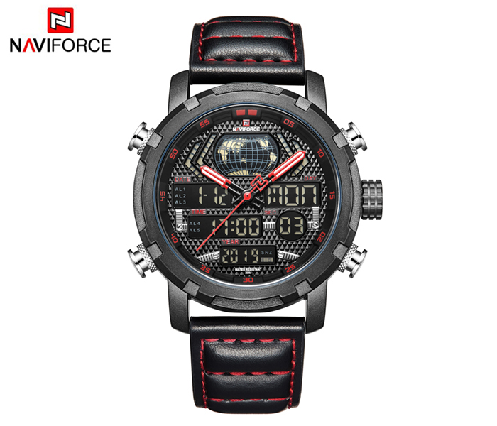 Naviforce 9160 Men Analog-Digital Leather Starp Watch - Red - Zoom Image 1