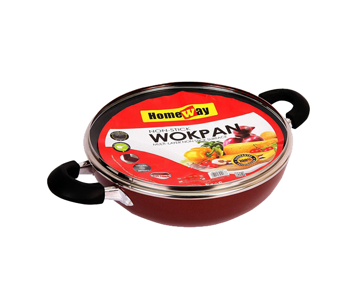 Homeway WL-230 26Cm Nonstick Wok Pan with Lid - Red - Zoom Image 2