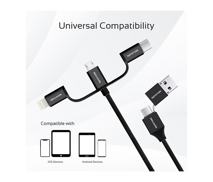 Promate UNILINK-TRIO2 3-in-1 Smart USB Cable for Charging and Data Transfer - Black - Zoom Image 5