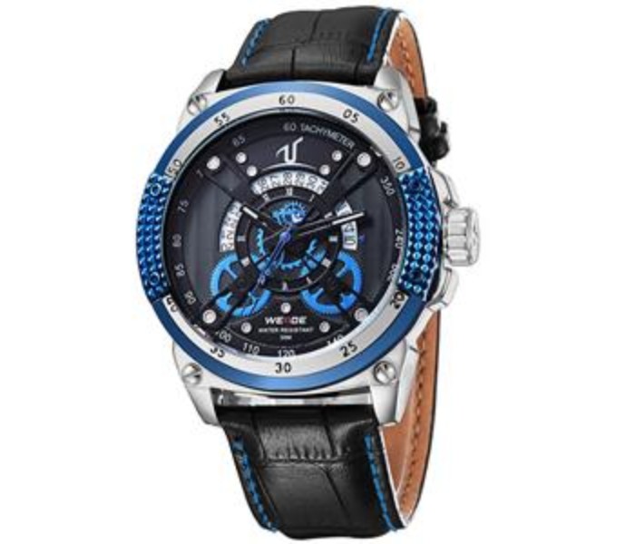 Weide UV 1605LB Mens Analog and Complete Calendar Watch Black and Blue - Zoom Image 1