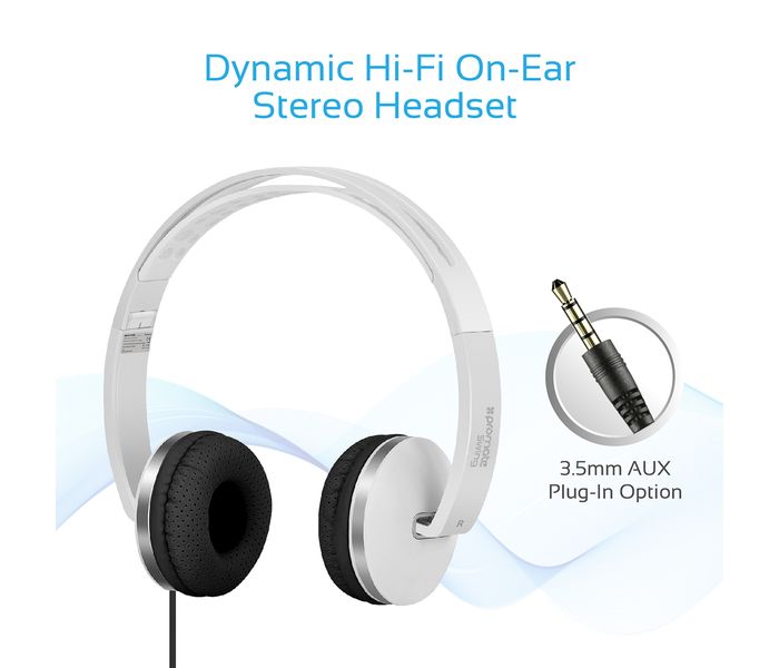 Promate Swing Dynamic On-Ear Stereo Headset with Hi-Fi Sound,White - Zoom Image 1