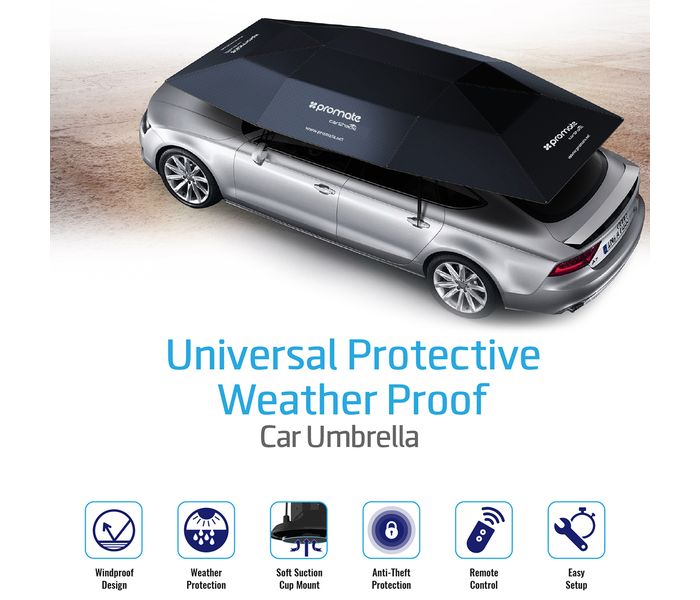 Promate Carshade 4 x 2.1 Meters Automatic Folded Umbrella Shelter Car Cover with Remote Control - Black - Zoom Image 2