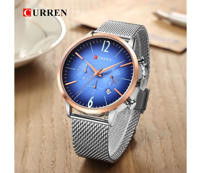 Curren 8313  Luxury Quartz Watch For Men Silver And Blue - Zoom Image 1