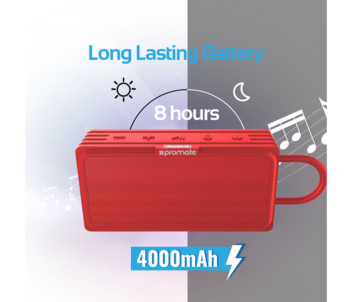 Promate Rustic-3 10W IPX6 Waterproof Wireless Speaker with Micro SD Card Slot - Red - Zoom Image 5