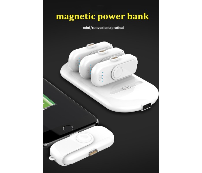 Finger Tip 10,000mAh Universal 4 Magnetic Charging Pack with Power Station Base, Micro Type C and Lightning Magnetic Connectors White - Zoom Image 2