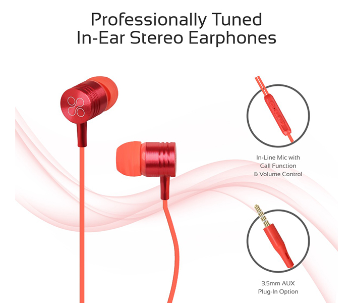 Promate Meta Universal In Ear Noise Isolation Stereo Earphone - Red - Zoom Image 1