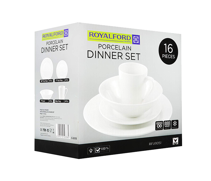 Royalford RFU9051 16 Pieces Porcelain Dinner Set - White - Zoom Image 3