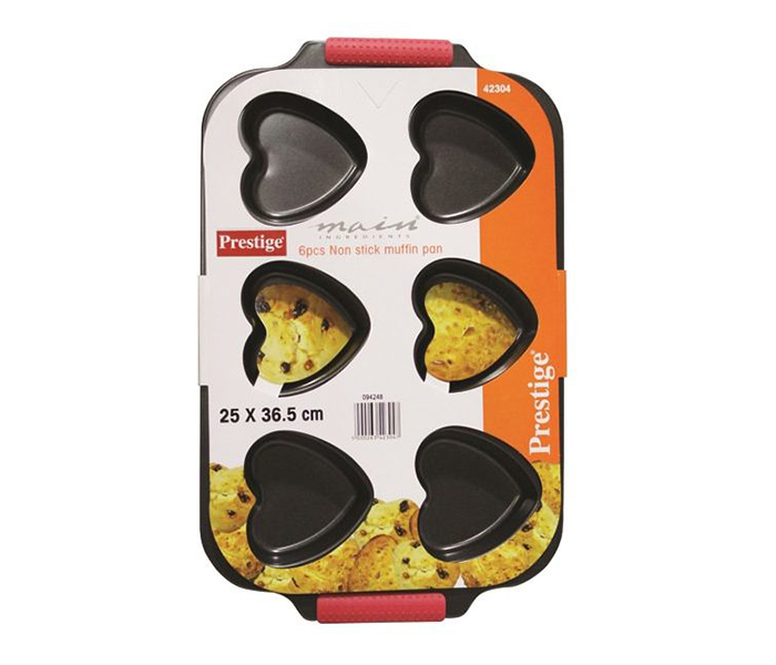 Prestige PR42304 6 Pieces Bakeware Aluminium Heart Muffin Pan, Black - Zoom Image