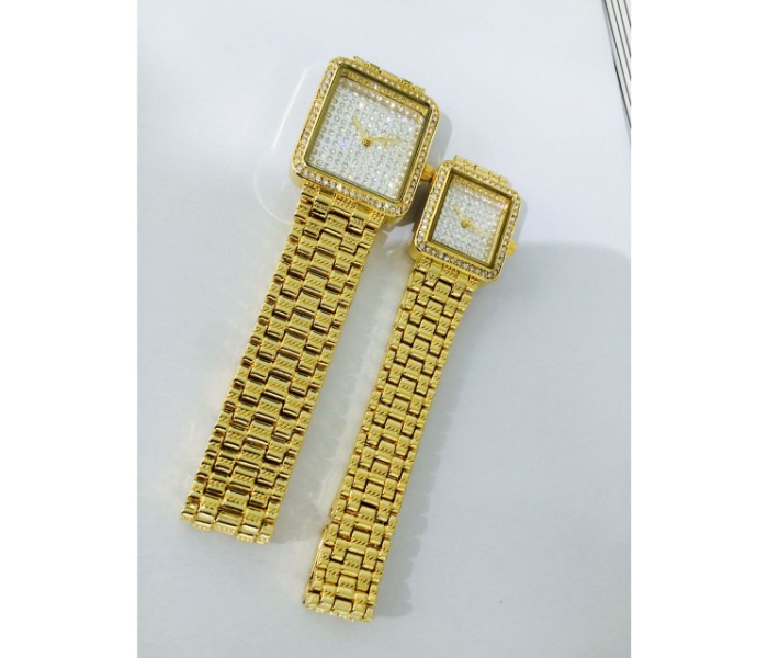 Catwalk CW-123D Genuine quality Fashionable Cz Watch For Men and Women Combo - Gold - Zoom Image