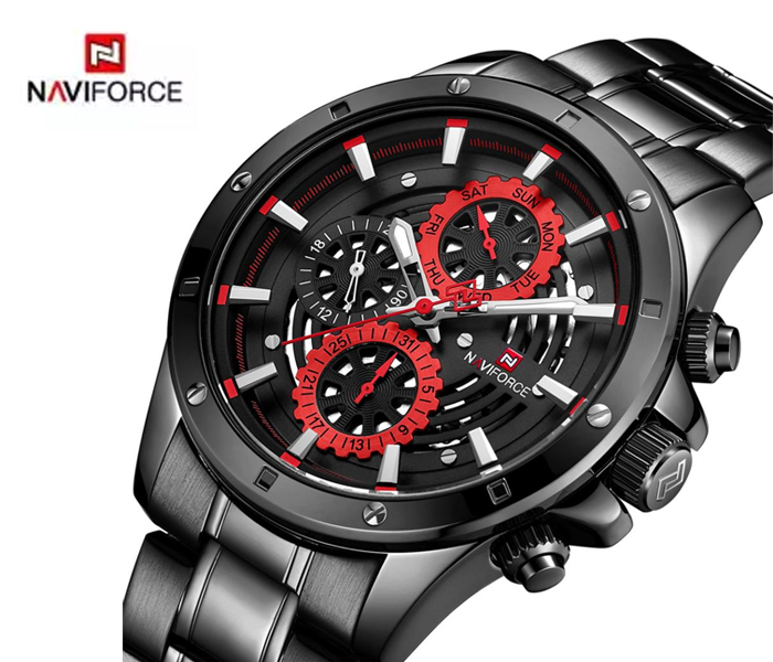 Naviforce 9149 Men Luxury Chronograph Stainless Steel Starp Watch - Red - Zoom Image 2