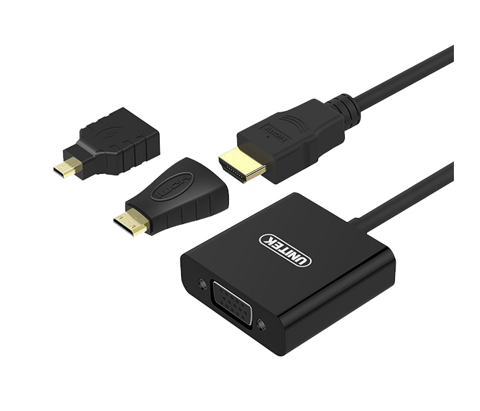 Unitek Y-6355 HDMI to VGA Converter with Micro & Mini HDMI Adapter - Black - Zoom Image