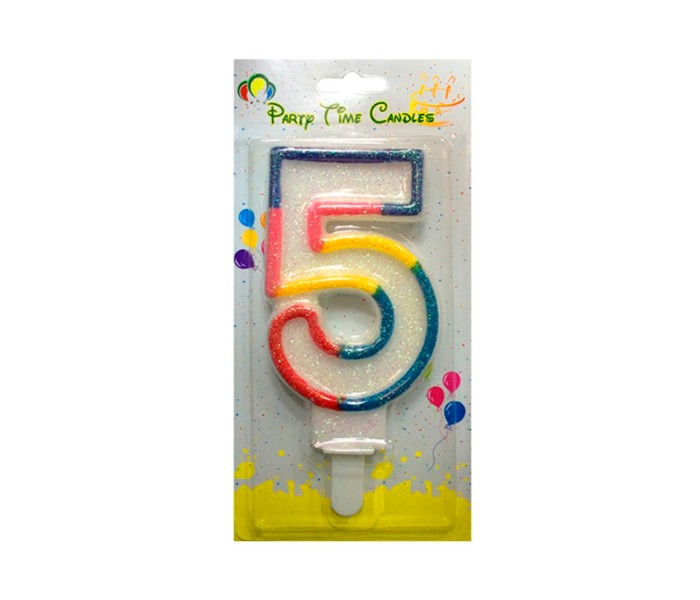 Party Time M098 Number 5 Birthday Candle Multicolor - Zoom Image