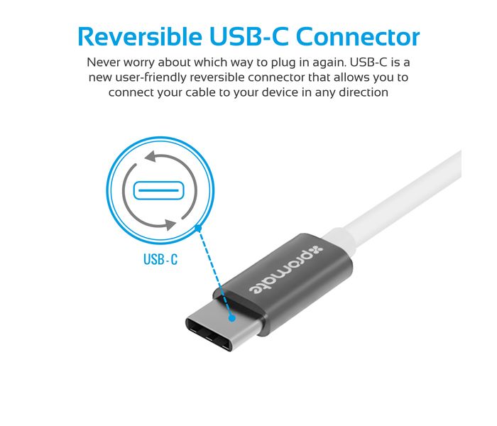 Promate MagLink-C USB-C to USB-C Magnetic Break Safe Charging Cable with Power Delivery - White - Zoom Image 6