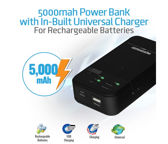 Promate Moxi 5000 mAh Portable Charger Power Bank with Rechargeable Batteries, Black - Zoom Image 2