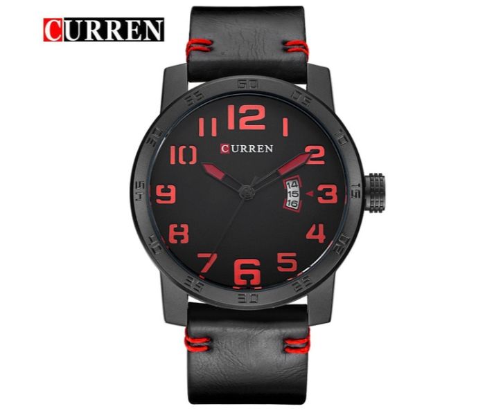 Curren 8254 Analog Quartz Watch For Men Black and Red - Zoom Image