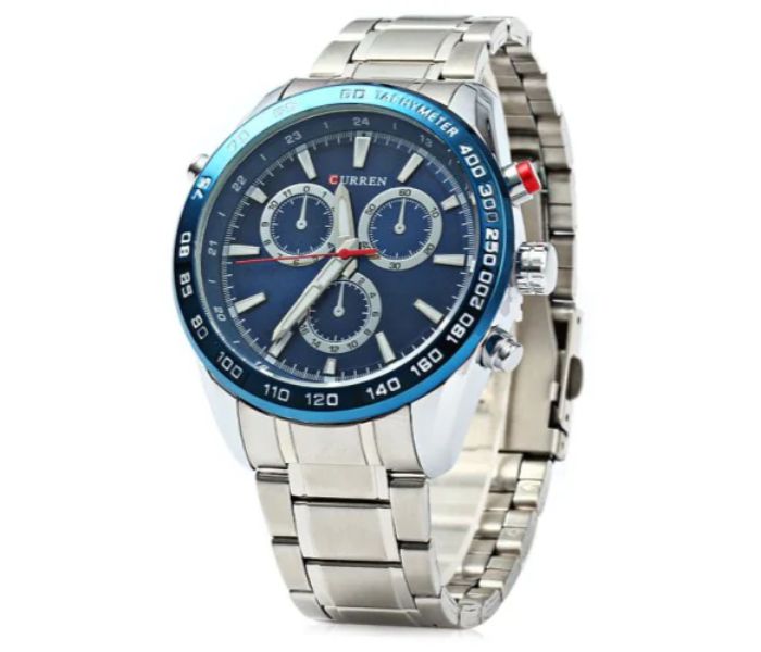 Curren 8189 Stainless Steel Analog Watch For Men Silver And Blue - Zoom Image 1