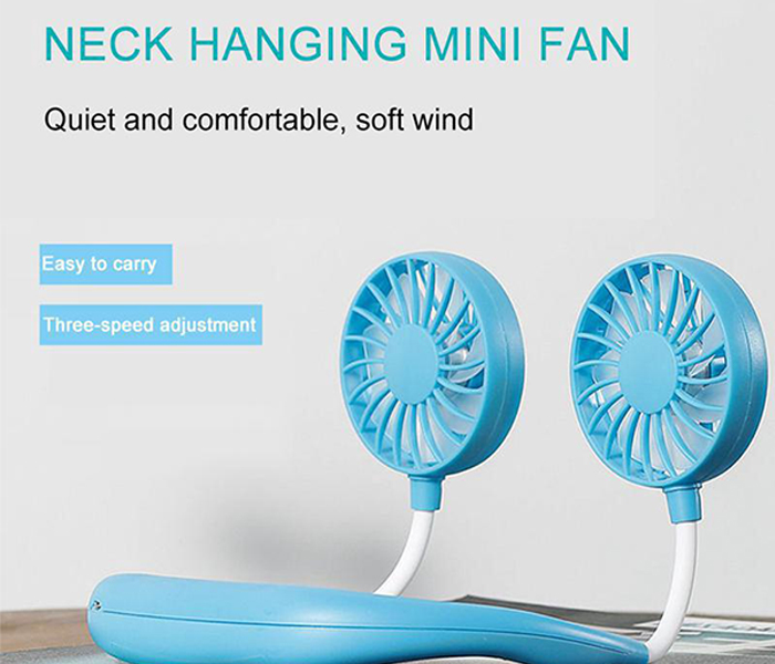 Portable Usb Rechargeable Handsfree Sporty Neckband Mini Cooling Double Fan - Blue - Zoom Image 2