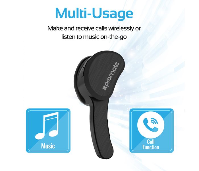 Promate Aural Lightweight Universal Wireless Mono Earphone, Black - Zoom Image 1