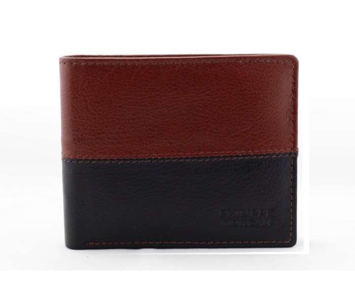 Philippe Morgan PM026 Men Leather Bifold Wallet Black and Brown - Zoom Image 1