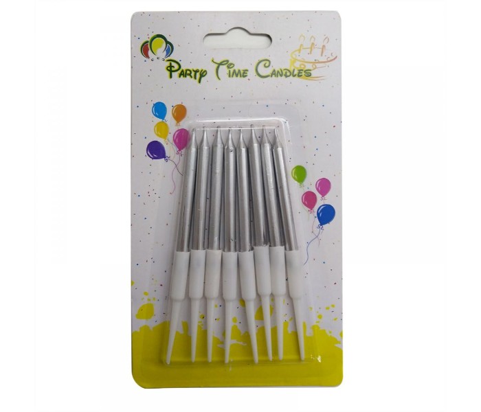 Party Time JQ08 6 Piece Small Birthday Candle with Stand Silver - Zoom Image