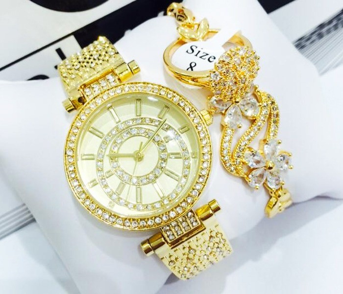 Catwalk CW-200P Genuine quality Fashionable Cz Womens Watch with Beauty Bracelet Gold - Zoom Image