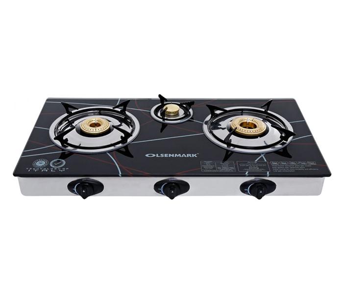 Olsenmark OMK2197 Stainless Steel 3 Burner Gas Stove with Tempered Glass - Black - Zoom Image 2