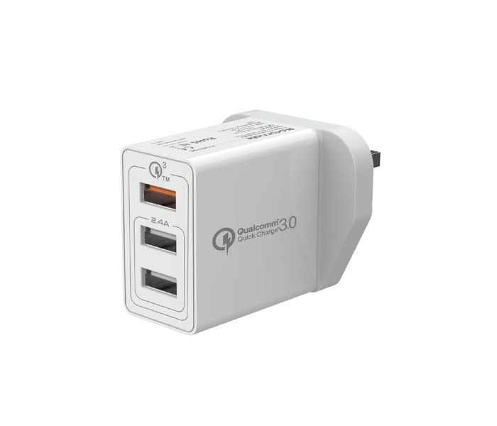 Promate Kraft-QC-UK 30W Quick Charge QC 3.0 Wall Charger with 3 USB Ports, White - Zoom Image 9