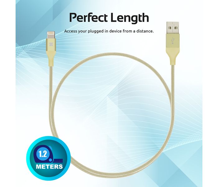 Promate Cable-LTF Heavy Duty Mesh Armored USB Lightning Charge Cable - Gold - Zoom Image 5