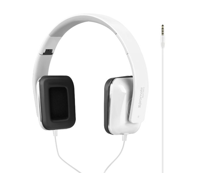 Promate Sonata Foldable Over-The-Ear Wired Stereo Headset, White - Zoom Image 6