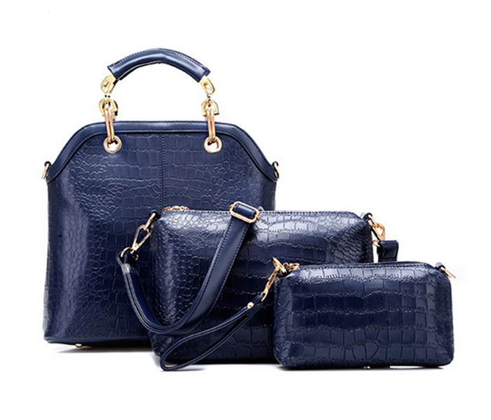 3 Pieces PU Leather Crocodile Pattern Handbags Set for Women - Blue - Zoom Image