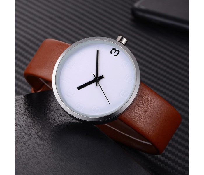 Tomi TM-0895 Maglo Faxes Genuine Quality Leather Band Wrist Watch for Unisex Brown - Zoom Image